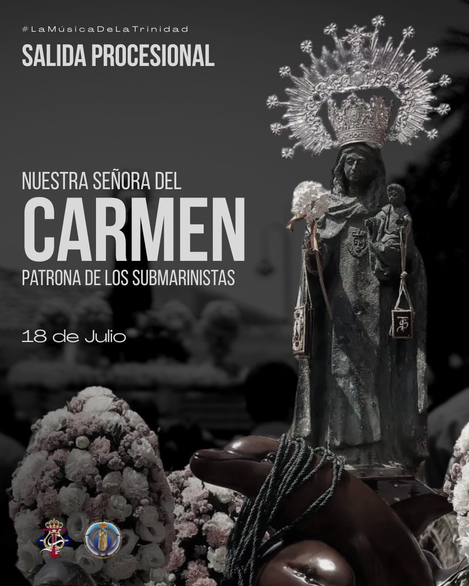 BM_Trinidad's tweet photo. [𝐀𝐆𝐄𝐍𝐃𝐀 | 𝐉𝐔𝐋𝐈𝐎]

Julio tiene nombre de Carmen.

📍11 de julio · @Carmen_Atq 
📍16 de julio · Ntra. Sra. del Carmen de la Cala del Moral
📍18 de julio · Ntra. Sra. del Carmen Patrona de los Submarinistas

#LaMúsicadelaTrinidad https://t.co/Qjv1yKc4UD