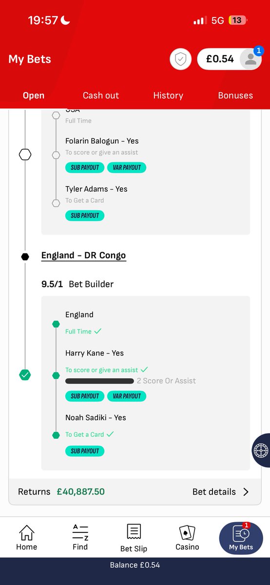 henri1904UTT's tweet photo. @A6788C Do I get offered a cash out of the Senegal game hits the return is 40k from a free 10 pound bet https://t.co/rpXTtJ48m1