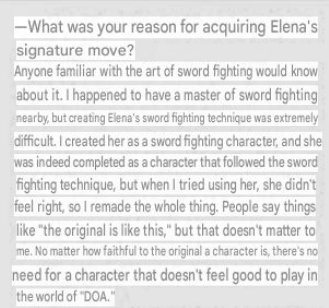 FiXusGMTR's tweet photo. TIL That Helena was originally supposed to be a sword fighting character🤯 Imagine Helena w/o the bokuho, but instead as a sword wielding character.. Interesting

Itagaki also said Helena was originally made to be the main character of DOA2. 
#DOA #エレナ https://t.co/LH57POgRG5
