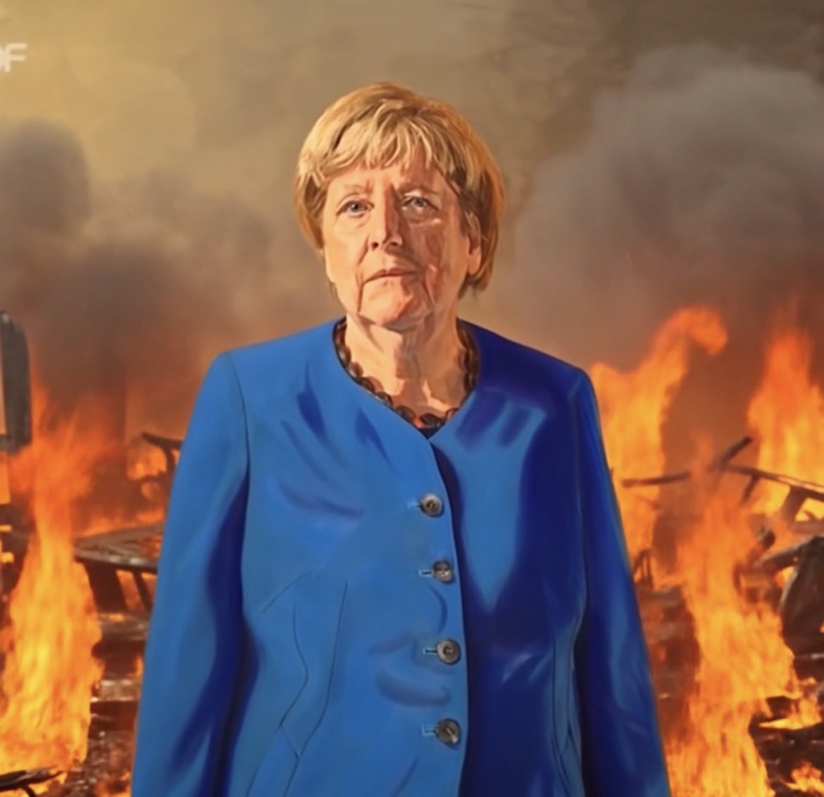 MGGA2021h's tweet photo. Anscheinend gehen viele bearbeitete Fotos des Merkel-Porträts viral. 
Bitte achtet darauf solche Bilder nicht zu verbreiten. 
Anbei ein Beispiel. https://t.co/xuiCcLWfeh