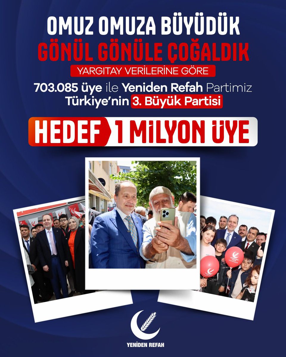 muratdursun1453's tweet photo. #YenidenRefah 700 bin Üyeyi Geçti!

Kuruluşundan bu yana geçen kısa zamanda her geçen yıl üye artışı ve rekoru kıran nihayet Yargıtay’ın bugün açıkladığı veriye göre 703 bin üyeye ulaşan #YenidenRefah kamuoyunun gündeminde. https://t.co/vV4WQ3oTaY
