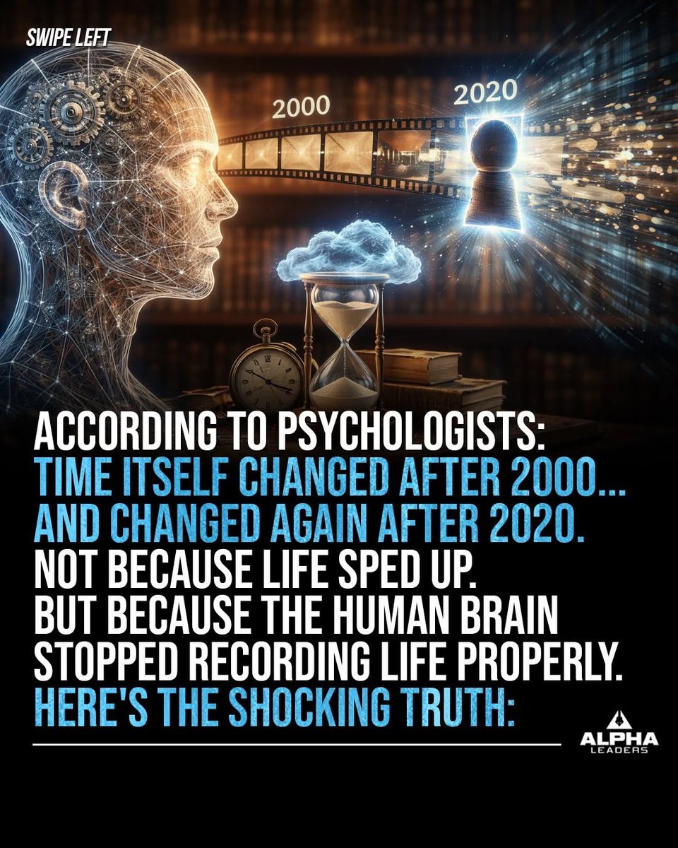 alpha_leadek7vx's tweet photo. Time didn't speed up. Your brain stopped recording it deeply. Before 2000, life had rhythm. After 2020, it blurred. Constant stimulation, chronic stress, endless scrolling — they fragment attention, weaken memory formation, and collapse our sense of ... https://t.co/xnJZx5dFnr