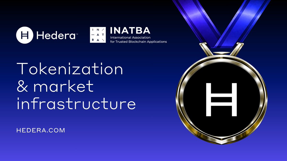 Tokenicer's tweet photo. No surprise seeing $HBAR winning INATBA's Tokenization & Market Infrastructure award

Over the past few years we've seen countless RWA innovations out the Hedera ecosystem

• Tokenized collateral w Lloyds
• Pooled Tokens & real time RWA cashflows
• MMFs from BlackRock/Fidelity/Abdrn + more

And of course, this is just the surface to what Hedera's been doing in the institutional tokenization space.

We can't forget all the work they have around institutional standard bodies and governments.

What we're seeing now is just the early pioneering stages of what tokenized market infrastructure will look like.

And Hedera is establishing themselves for that future.