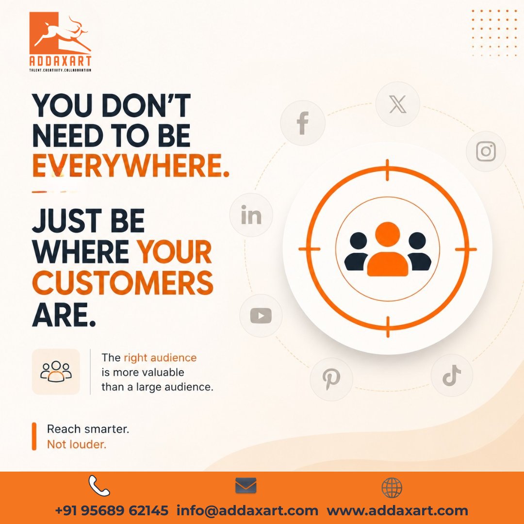 AddaxArt's tweet photo. You don't need to be everywhere.

You just need to be where your customers are.

Reach smarter.
Not louder. 🚀
#DigitalMarketing #BusinessGrowth #MarketingStrategy https://t.co/BQHlXxllwA
