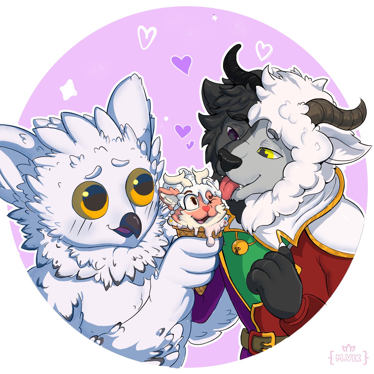 MVikt4's tweet photo. Cute couple! 🐏🦉

I made this artwork using the Sonas of a couple who are friends of mine (the ice cream is also a sona)

#furry #digitalart https://t.co/BZNLpuBRjc