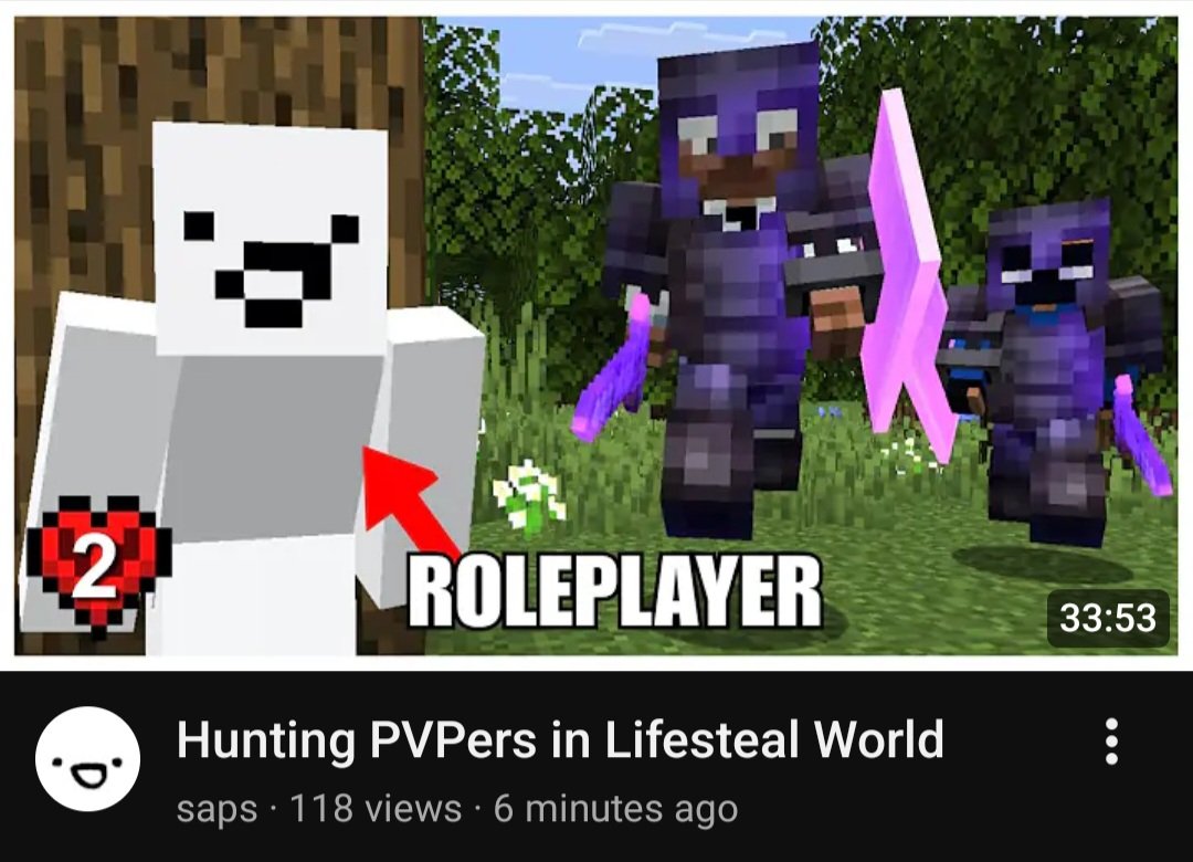 SaparataUpdates's tweet photo. Saparata uploaded a video on the second channel "Hunting PVPers in Lifesteal World" 

(link in replies) https://t.co/Y6122LrIsR