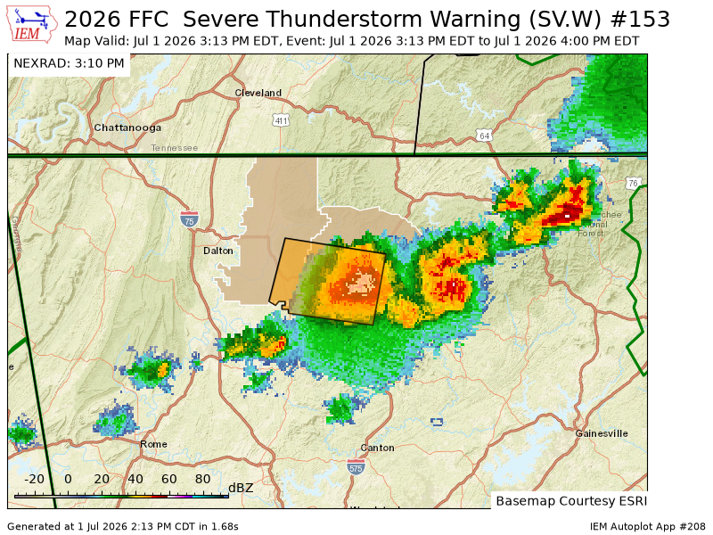 MurrayCountyPS's tweet photo. FFC issues Severe Thunderstorm Warning [wind: 60 MPH (RADAR INDICATED), hail: 1.00 IN (RADAR INDICATED)] for Gilmer, Murray [GA] till 4:00 PM EDT https://t.co/urewSPB1Nr https://t.co/5x0EsAuhOR