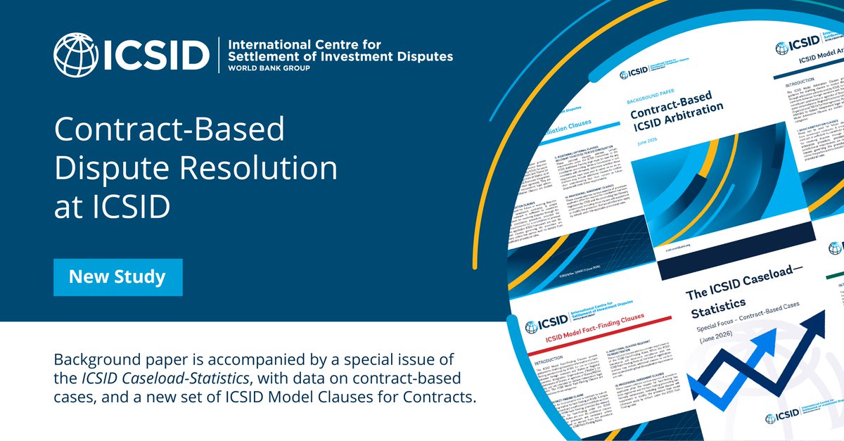 icsid's tweet photo. Contract-based arbitrations at ICSID:

• are more time-efficient (40 mos. avg. from registration to conclusion, vs. 47 for the overall caseload)
• settle or discontinue at a higher rate (43% vs. 34%)

Read the new study:
https://t.co/B0G1ISct2e https://t.co/wFtJZaltDG