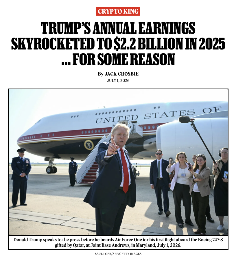 RollingStone's tweet photo. Trump cashed in big in his first year back in the White House, federal filings reveal.

Read: https://t.co/ehHBLM2MZJ https://t.co/p6F2BCCl6L