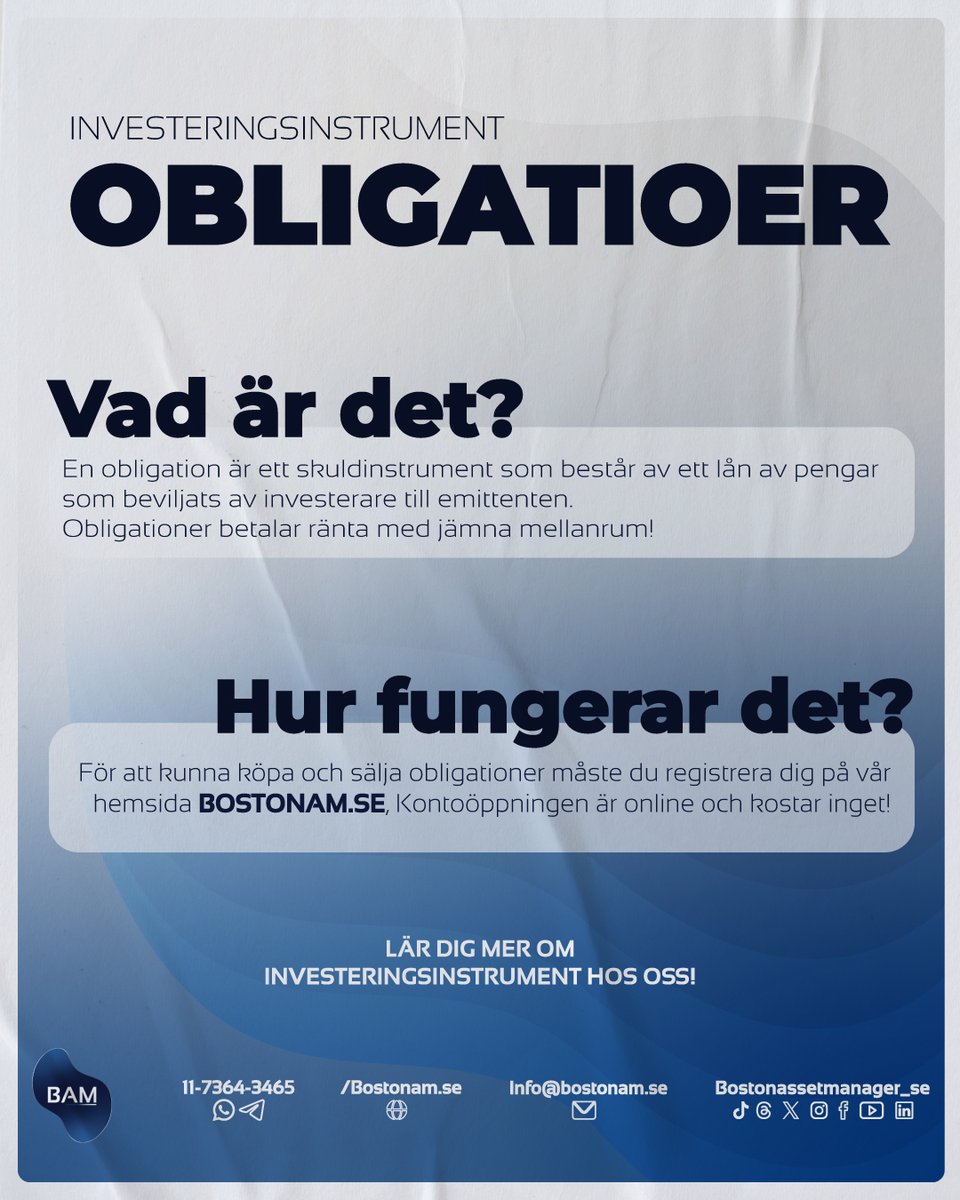 assetboston_se's tweet photo. Vad är ett certifikat?
En obligation eller ett certifikat är ett skuldinstrument utgivet av ett land, en provins eller en kommun som består av ett lån som beviljas av investerare till statliga organ.
Lär dig mer från vår webbplats https://t.co/CSxrPUnCRX
#sverige #pengar #sparande #finansiera #inflation #kapital #aktier