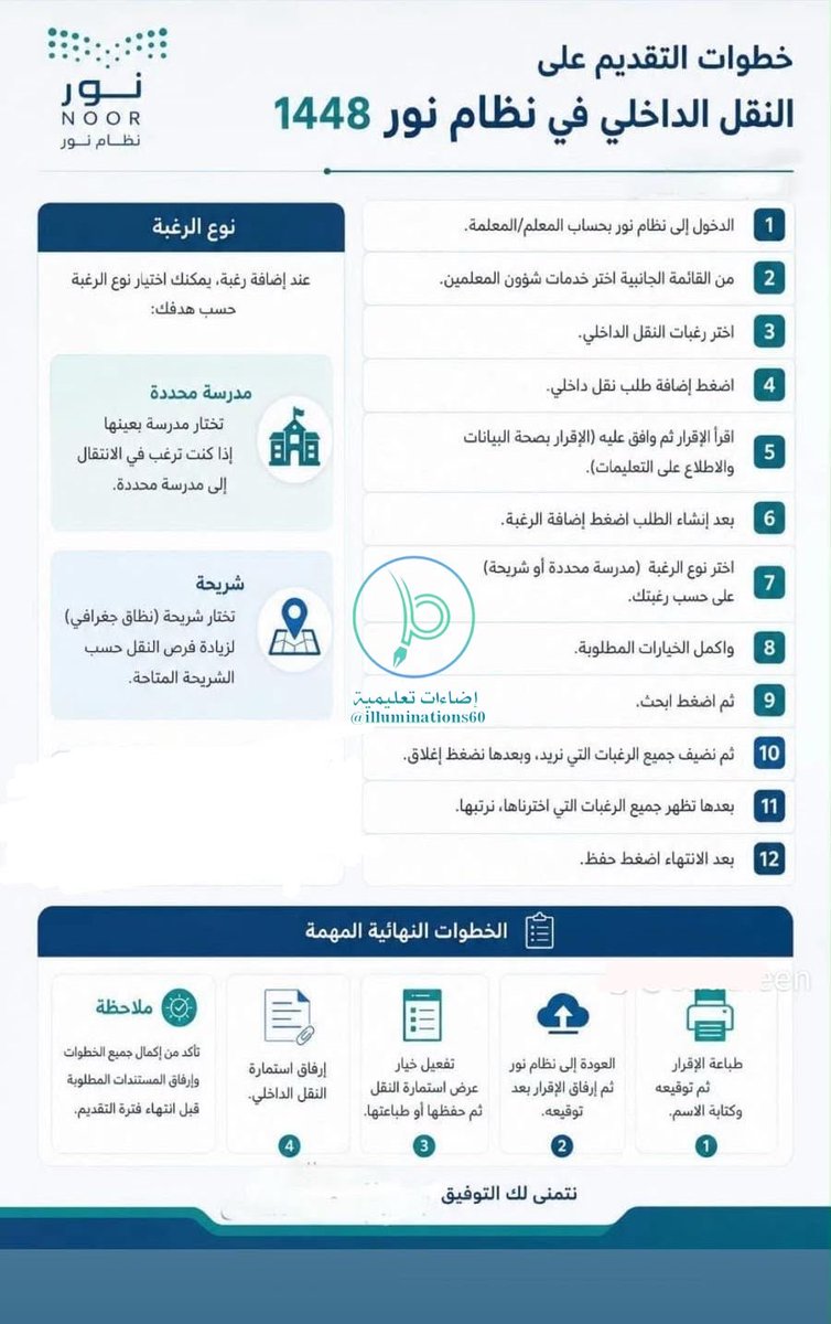 illuminations60's tweet photo. 💡إضاءة👌:

خطوة .. خطوة 

طريقة التقديم على حركة النقل الداخلي عبر نظام نور.

https://t.co/mxciqNwp1a
. https://t.co/zwCFj0zEn3