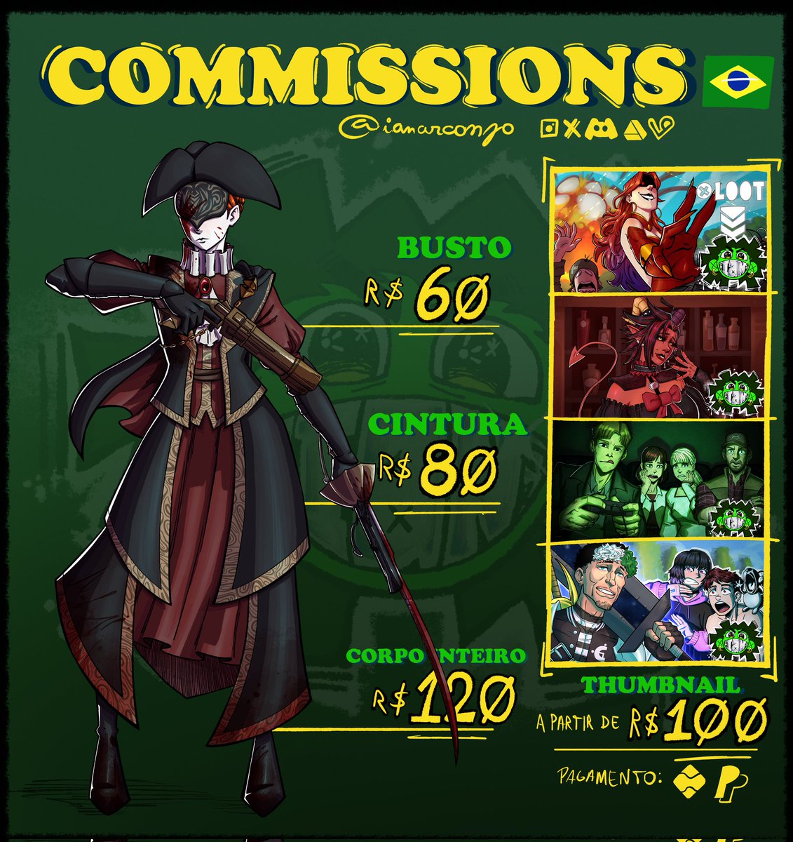 ianarcanj0's tweet photo. ENCOMENDAS ABERTAS 🟢🚩

Estou aberto para trabalhos fixos e encomendas. 

- THUMBNAILS
- PERSONAGENS DE RPG
- FOTOS DE PERFIL E BANNERS
-EMOTES PRA LIVES 

Você pode conferir meu portfólio, redes sociais e trabalhos anteriores no link na bio ou entrando em contato pela DM 🔥🌹 https://t.co/HJ89ZbzlCv