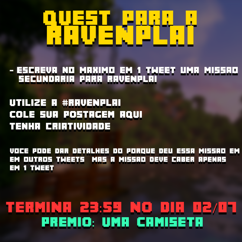 replaime's tweet photo. CONCURSO CULTURAL QUEST RAVENPLAI

LEIAM AS REGRAS PLMDDS GALERA.

#ravenplai https://t.co/c4atR6LdEp