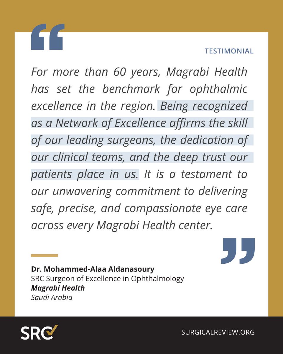SurgicalRev's tweet photo. SRC is proud to recognize @MagrabiHealth as the world's first SRC-accredited #NetworkofExcellence in Ophthalmology.
Congratulations to the entire team on this historic achievement. By becoming the first, they are setting a new global benchmark for #ophthalmic care. https://t.co/BFE34BAUmw
