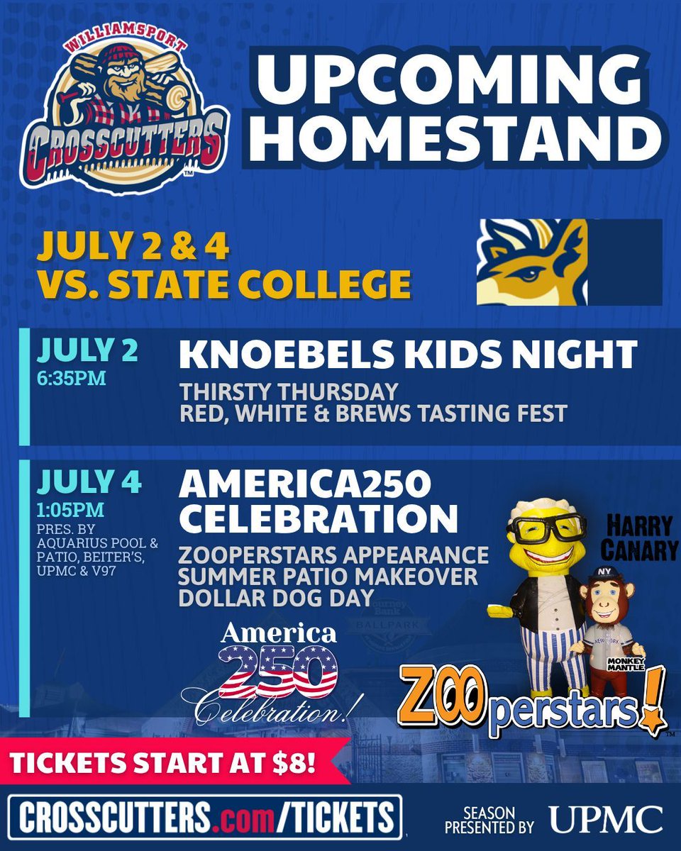 crosscutters's tweet photo. Here's a look at what's ahead this Holiday weekend as we take on State College at Journey Bank Ballpark!  

🎟️ https://t.co/1y6drqtt9Q https://t.co/F3cyQdNg0R