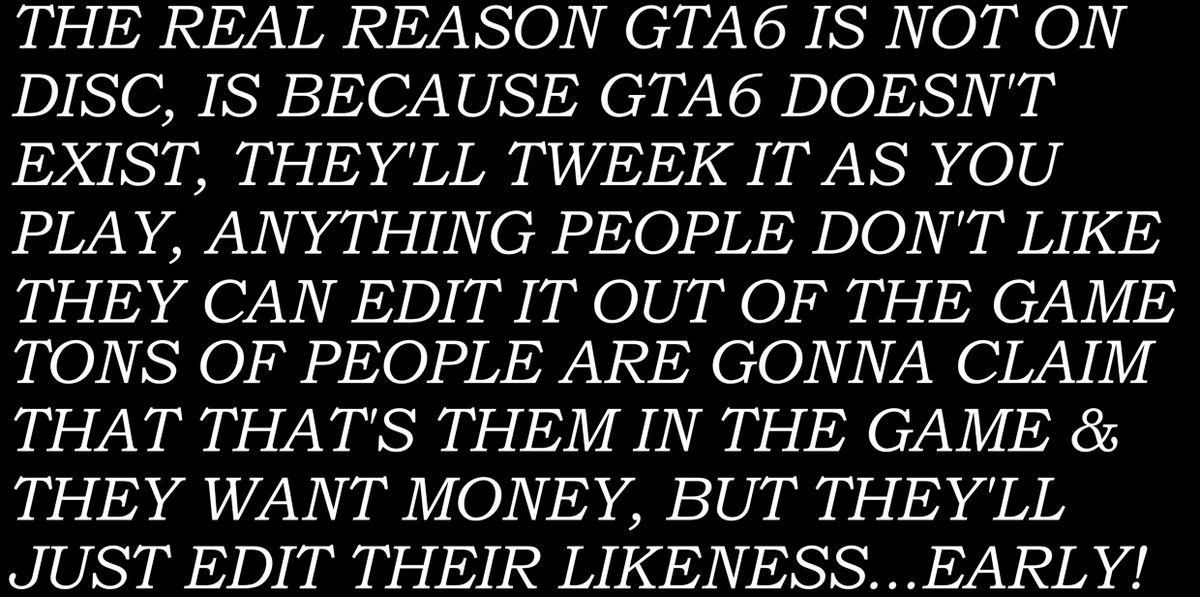 intenseprime6's tweet photo. #GTA6 #OfflineOnly #Streaming #OnlineOnly ?? Make that make sense. ๐ฅธ๐ค๐คก https://t.co/J3BxNBILBh