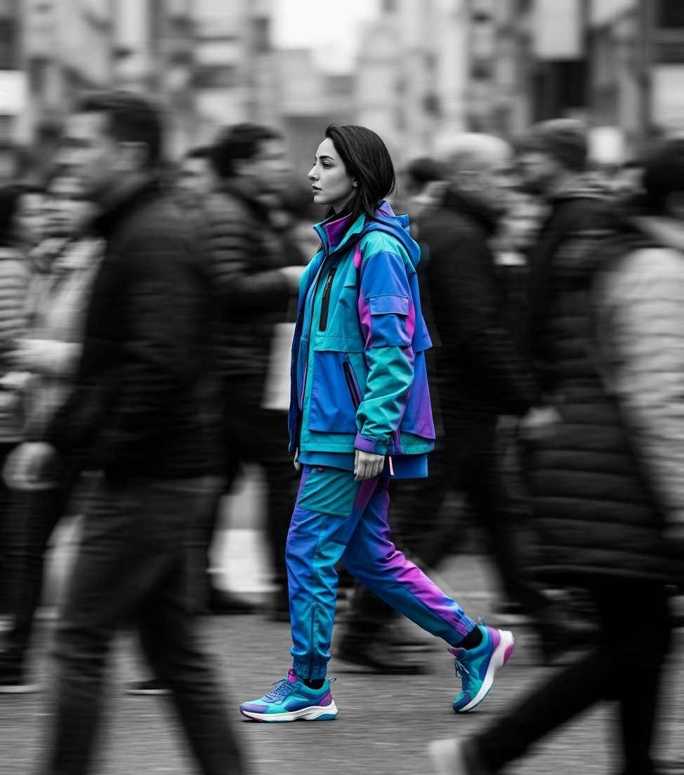 Tou7ami's tweet photo. Prompt 🖼⤵️

Use the uploaded image as the ONLY face and identity reference. Strict Face Lock: preserve the exact facial structure, proportions, skin tone, hairstyle, and all unique facial features with no identity drift.

Create a cinematic street portrait of a gender-neutral person walking through a busy city crowd. The subject is perfectly sharp while the surrounding pedestrians dissolve into dramatic horizontal motion blur (panning effect), creating a strong sense of movement and isolation.

The outfit is modern, stylish, and different each generation, with freely changing colors. Apply a selective color effect: the entire scene is monochrome black and white except for the clothing, which remains the only vibrant color in the frame.

Side profile, 50mm lens, shallow depth of field, natural overcast light, realistic skin texture, subtle expression, soft cinematic contrast, HDR, ultra-photorealistic, editorial fashion photography, Leica look, Kodak Portra tones, crisp facial details, long-exposure motion blur, minimal composition, premium fine-art street photography, 8K.

Camera: Sony A7R V, 50mm f/1.4, f/1.8, ISO 100, 1/15s, eye-level composition, natural ambient light.