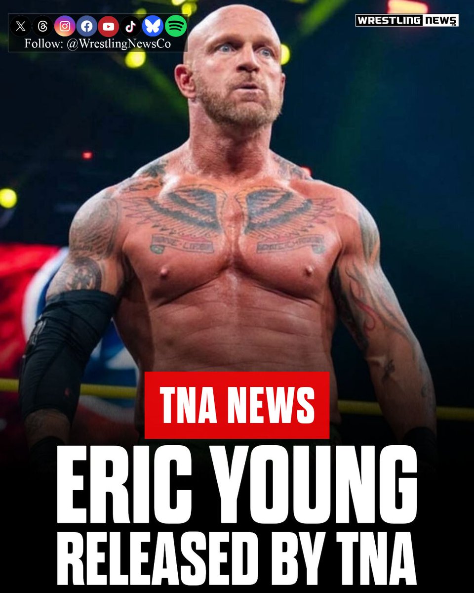 WrestlingNewsCo's tweet photo. TNA sent out a press release to announce the release of Eric Young:

"TNA Wrestling has come to terms on the release of Eric Young, effective immediately. EY has had a legendary TNA career, including twice as TNA World Champion. We wish him the best in his future endeavors." https://t.co/f2rDB5uMUm