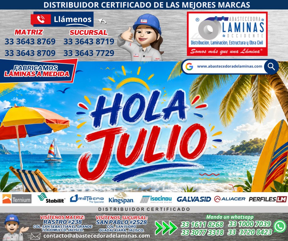 abastecedora's tweet photo. ☀️ ¡Hola, Julio! 👋

En Abastecedora de Láminas cada mes renovamos nuestro compromiso de seguir ofreciéndote los mejores productos y el respaldo que tu proyecto merece. 🏗️💙

Que julio llegue con grandes metas y excelentes resultados. 🚀✨ https://t.co/weqVOMavdF