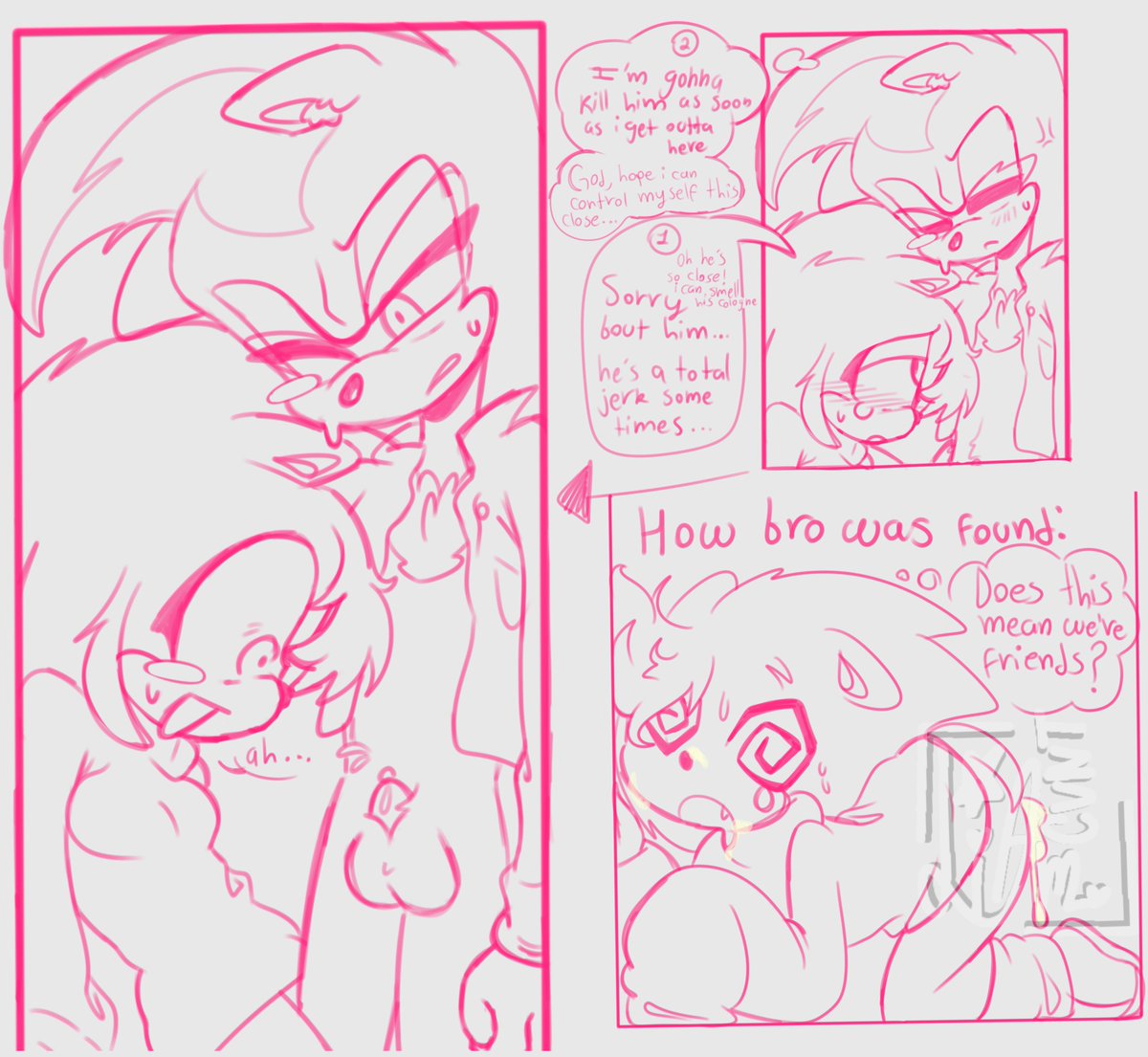 l1am_cvnt's tweet photo. [Sketch] (Nerd x Biker college AU) Knuckles found out about Nicky's little crush and decided to help him locking both of them inside a locker 🗿

#Sonadownsfw #shadicky #shadonicnsfw https://t.co/IwEkYPRT87