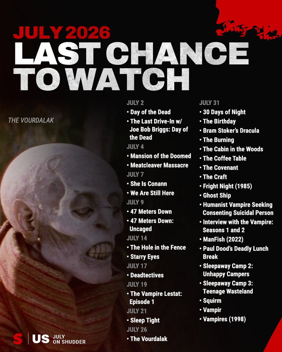 Shudder's tweet photo. Halfway through the year? Terrifying. https://t.co/xbSDz5ljAs