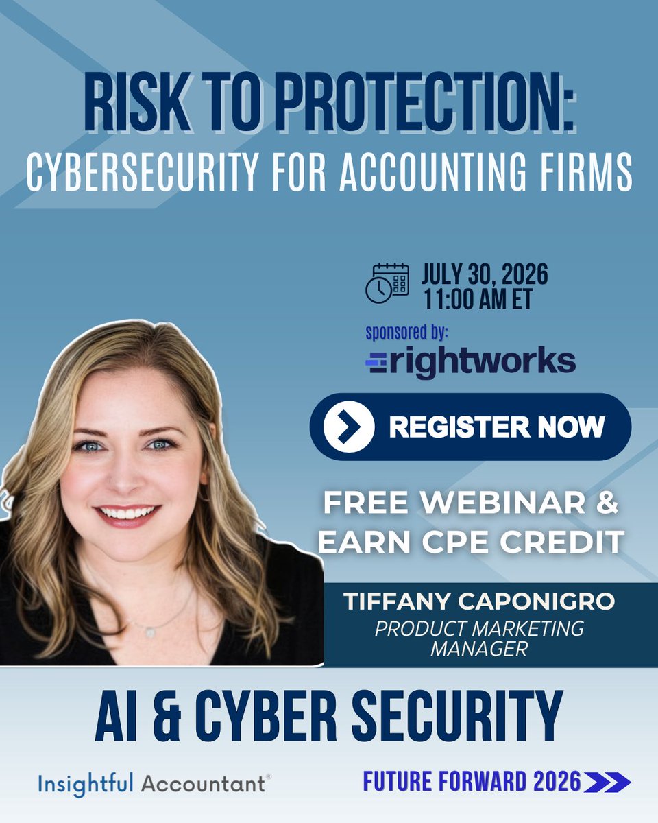InsightfulActnt's tweet photo. Cybersecurity is no longer just an IT issue.
ย
Protect client data, reduce risk, and build a stronger security strategy for your firm. https://t.co/e49K2F4ewB
#Accounting #Cybersecurity #CPE #RiskManagement #Rightworks https://t.co/PwxQFACwOA