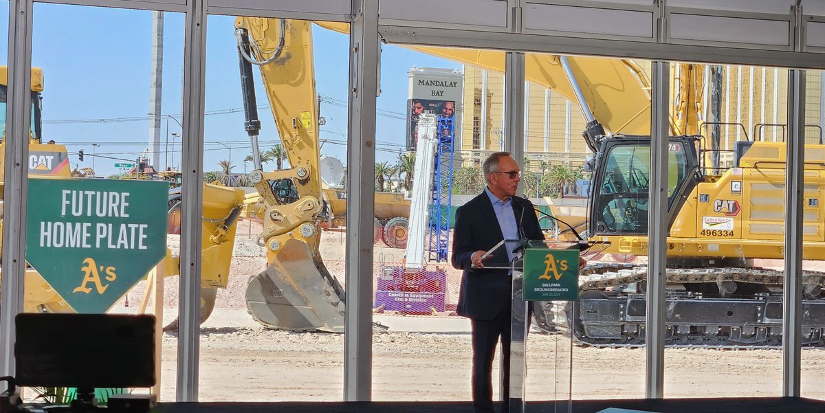 votejimgibson's tweet photo. District G is the proud home of the future A's Stadium and the @LasVegasAthletics. They're literally raising the roof on this majestic ballpark as we speak -  the first pitch in our first Home Game in Spring '28 will be here before you know it. PLAY BALL, VEGAS! #DistrictG #SoutheastLV #LasVegas #A's #baseball #hendersonNV #WinWithJim