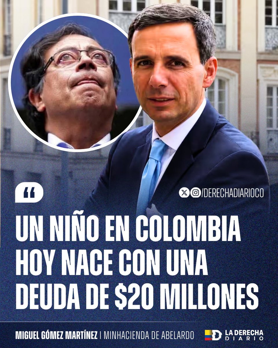 DerechaDiarioCO's tweet photo. 🚨🇨🇴 | EFECTO PETRO: El ministro de Hacienda de @ABDELAESPRIELLA, Miguel Gómez Martínez, expusó la bomba fiscal que deja el narcogobierno Petro: Un hueco de 70 billones de pesos y una deuda tan descomunal que cada niño colombiano nace debiendo cerca de 20 millones de pesos.

"Un niño en Colombia hoy nace con una deuda de $20 millones. Un hueco de estas proporciones, alrededor de setenta billones de pesos, no se puede borrar fácilmente."