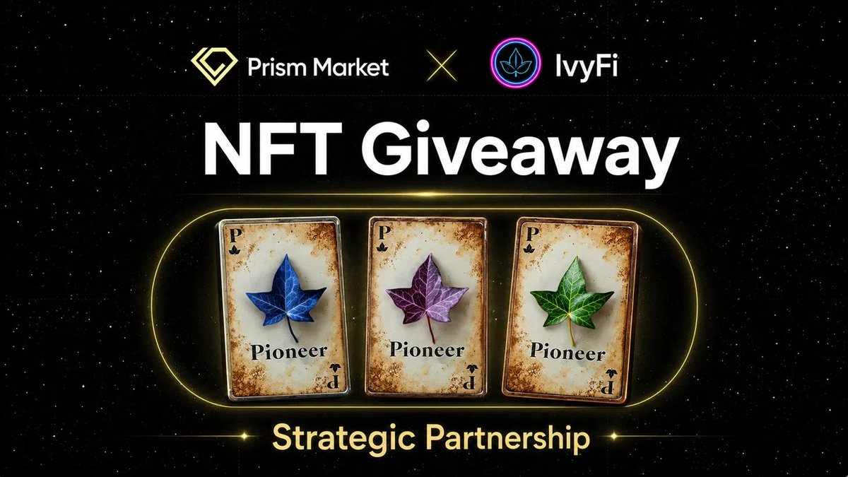 PrismMarketLabs's tweet photo. NFT Giveaway: Prism Market x IvyFi

$150 in Pioneer NFTs up for grabs to celebrate our strategic partnership!

To enter:
1. Follow @IvyFi_io &amp; @PrismMarketLabs
2. Like &amp; Repost this post
3. Tag a friend &amp; comment what excites you most about IvyFi

3 Winners announced July 10th. https://t.co/GZhtIzcU5O