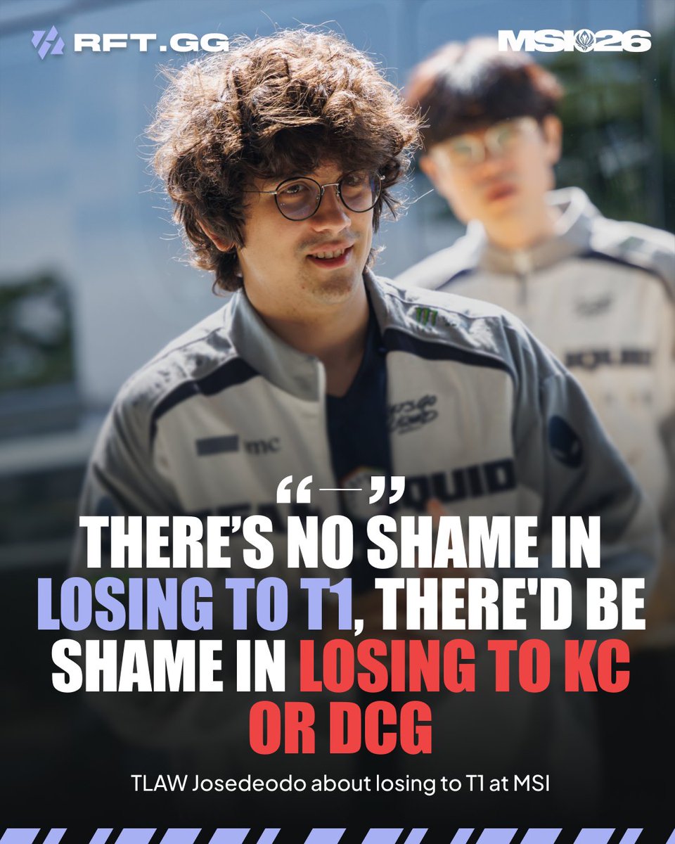 RFTGGlol's tweet photo. TLAW Josedeodo 🇦🇷 on losing to T1 at MSI: "There's no shame in losing to T1. There'd be shame in losing to KC or DCG, you know." https://t.co/xUq6FlTcPa