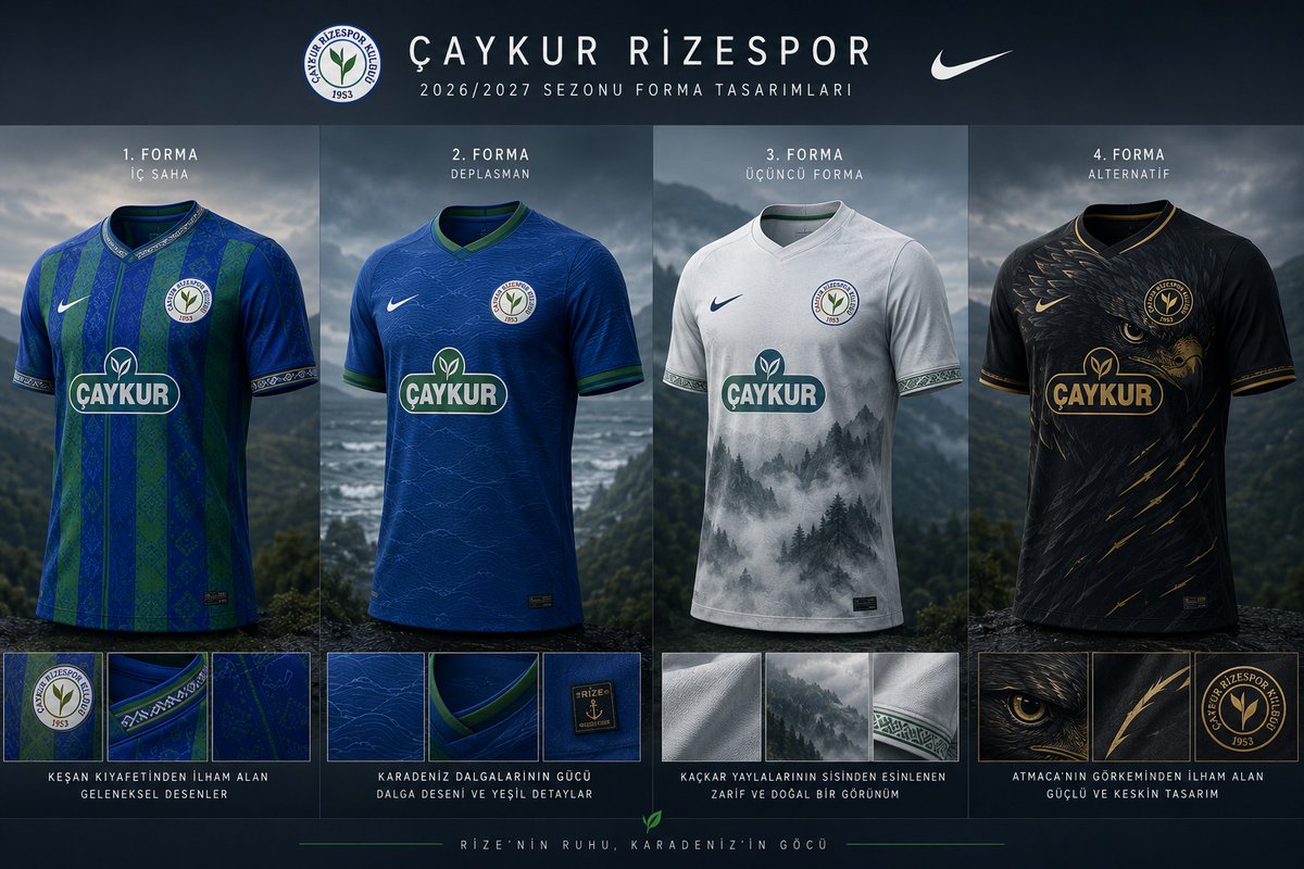 ScoutSefi's tweet photo. Çaykur Rizespor için forma tasarımlarım
1. Geleneksel keşan kıyafetinden ilham alındı
2.Karadeniz'in hırçın dalgaları temalı
3.Sisli Karadeniz yaylarından ilham alındı
4.Atmaca desenli siyah-altın temalı formalar 
@CRizesporAS https://t.co/6IvnZfx7vV