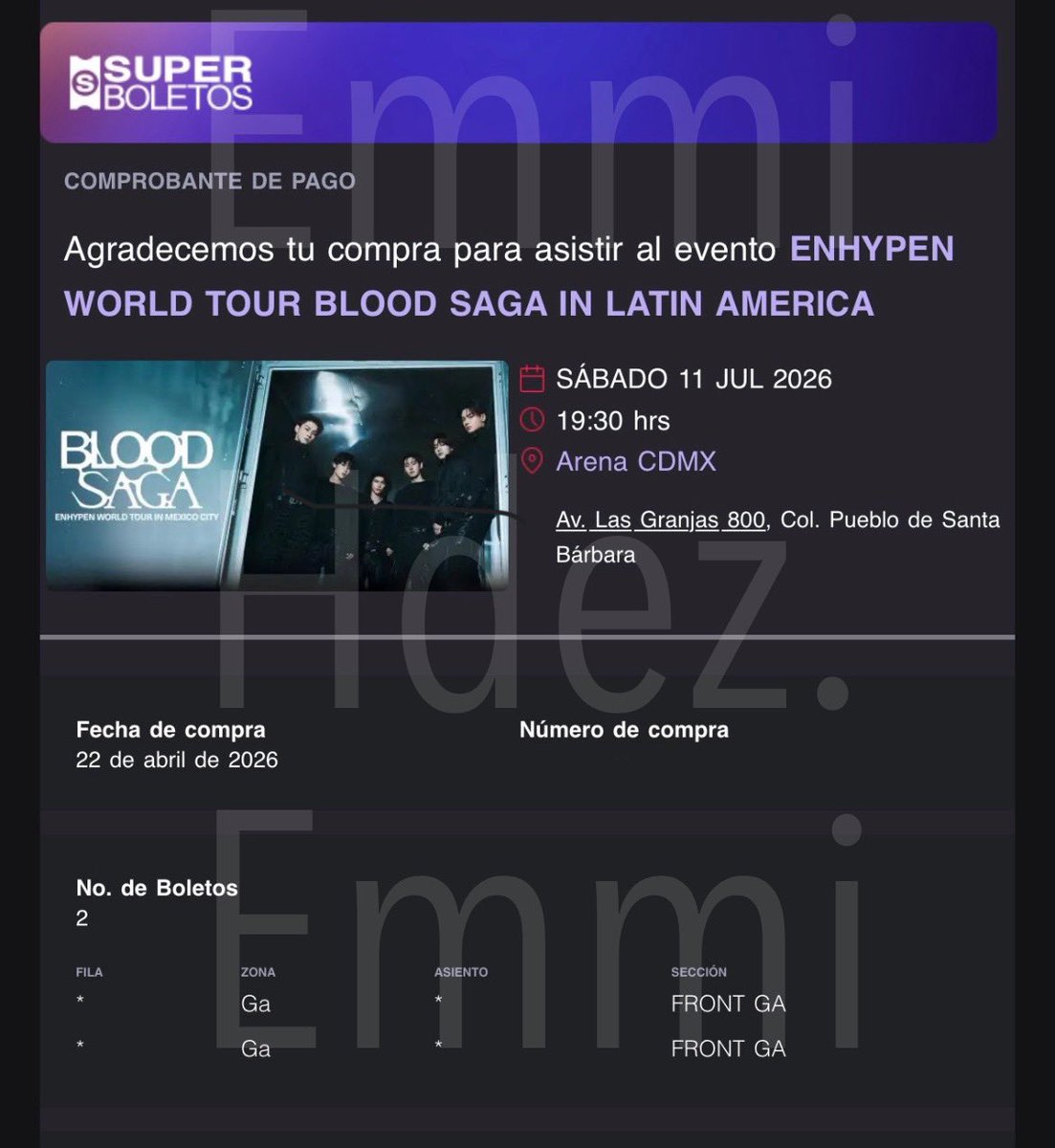 jaywonsdaughter's tweet photo. VENDO MIS BOLETOS BLOOD SAGA‼️🥹
2 GA para el 11 de Julio CDMX
Al precio cn boleto seguro y son boletos físicos
Entrego en algún punto público a acordar por DM
Cualquier información que necesiten para que sea más de su confianza, no duden en pedírmela 🥹✨
#Enhypen https://t.co/rvw7T5NELQ