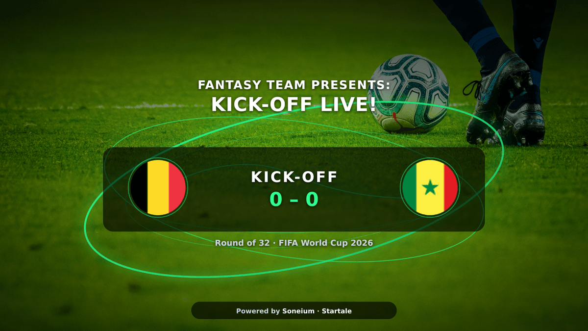 fantasyteamio's tweet photo. KICK-OFF! 🇧🇪 Belgium vs Senegal 🇸🇳 — IT'S LIVE! ⚽🔥

Round of 32. Knockout football. No second chances.

FantasyTeam points are LIVE — check your squad now.

Lock your XI. Build your squad.

#WorldCup2026 #FantasyTeam #Football #Soneium #Startale #Belgium https://t.co/n6ekaWU80d