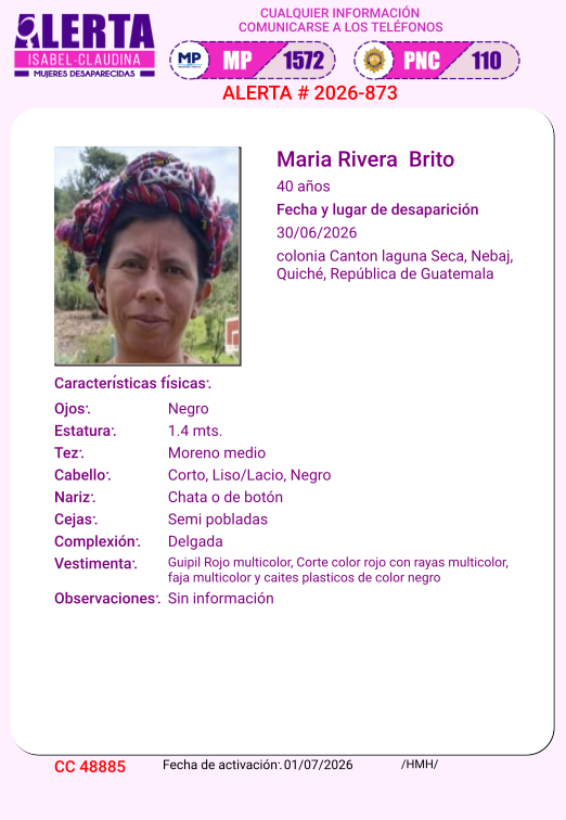 isabel_claudina's tweet photo. AlertaIsabelClaudina
📷 Ayúdenos a encontrar a
Maria Rivera Brito
Cualquier información comunicarse al teléfono  📷 1572
Gracias por difundir esta información📷 https://t.co/w7Vupu9Gym