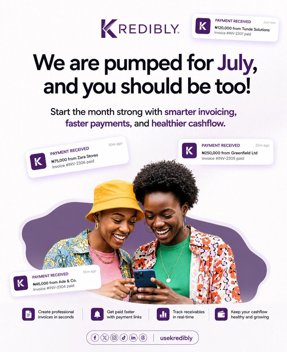 usekredibly's tweet photo. Here's to a month of more sales, faster payments, and fewer follow-ups.
Happy New Month from everyone at Kredibly. 💜 https://t.co/h0zNtgDeQ8