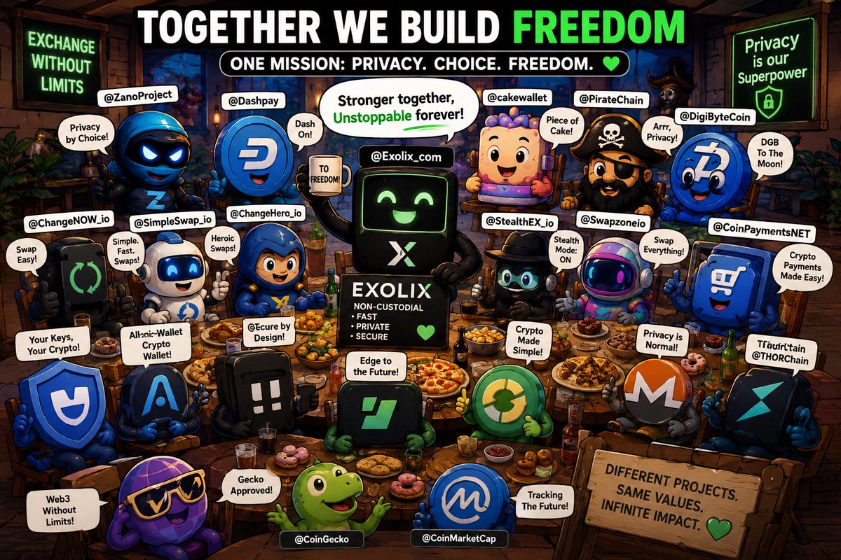 Musky_Ch's tweet photo. The best ecosystems aren’t built alone they’re built together. 🤝💚

Proud to see @Exolix_com growing alongside incredible frens including @ZanoProject, @Dashpay, @cakewallet, @PirateChain, @DigiByteCoin, @ChangeNOW_io, @SimpleSwap_io, @ChangeHero_io, @StealthEX_io, @Swapzoneio, @CoinPaymentsNET, @guarda_wallet, @AtomicWallet, @Tangem, @THORChain, @CoinGecko, and @CoinMarketCap.

Different projects. Shared values. One mission: making crypto faster, more private, and more accessible for everyone. 🚀

Who’s your favorite Exolix partner? 👇

#Exolix #Crypto #Privacy #DeFi #Web3
