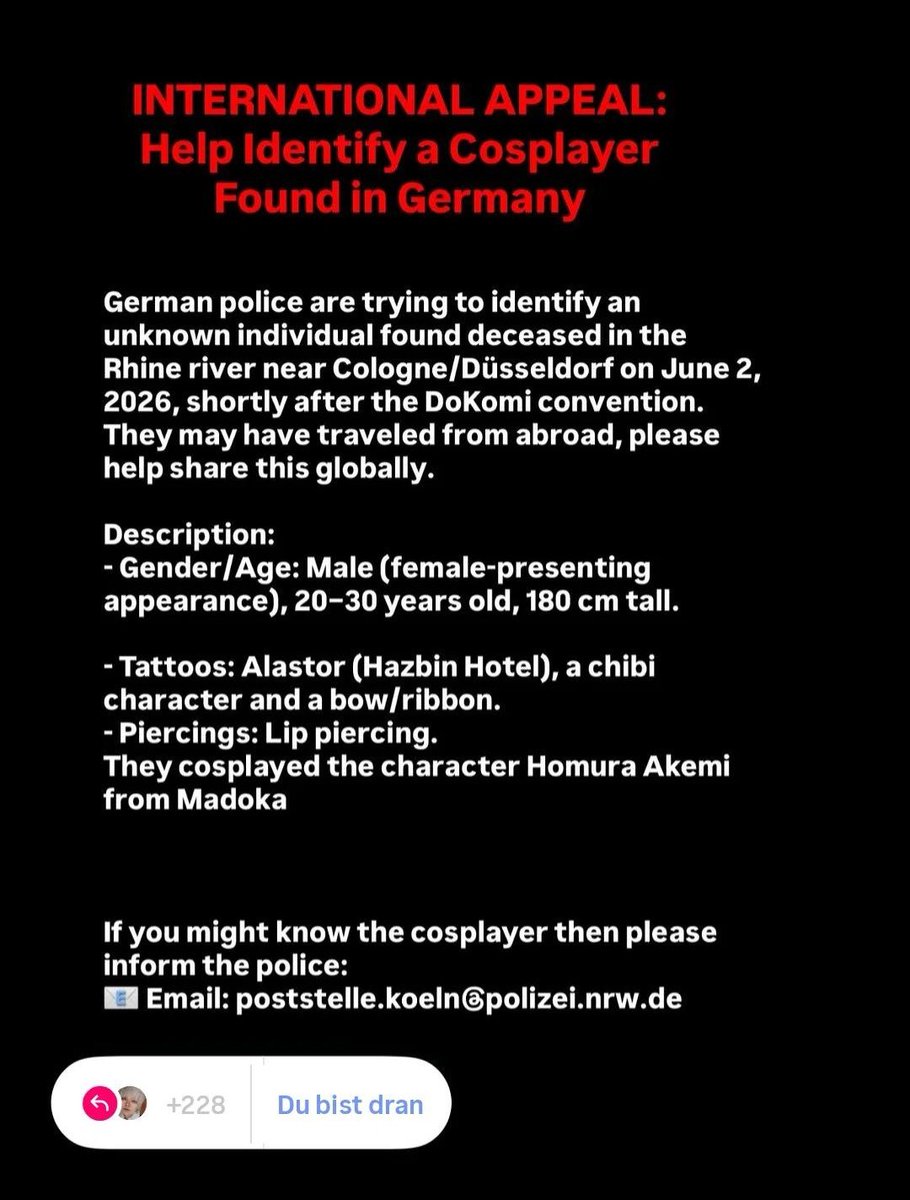 MatthewVanBlood's tweet photo. The Mail address is: poststelle.koeln@polizei.nrw.de

#Dokomi2026 #Dokomi #Köln #colonge https://t.co/4aggFSPDWp
