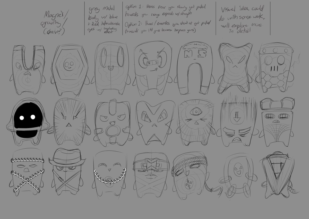 EwanGallagher2's tweet photo. Design process

Started with the concept of pulling things towards you as a mechanic, so I first experimented with magnetic and rope/chain concepts. A friend then suggested vacuums, which somehow lead to tractor beams and aliens in the end. https://t.co/SKDRJPZu2i