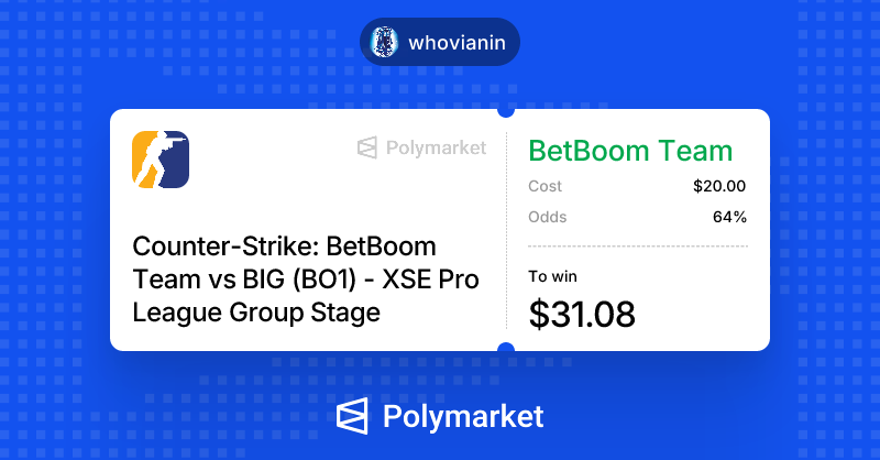 whoniverse12's tweet photo. Tomorrow on @Polymarket:
BetBoom vs BIG
๐ PICK: BetBoom ML โ 1.60
9z vs SINNERS
๐ PICK: 9z ML โ 1.48
B8 vs Nemesis
๐ PICK: B8 ML โ 1.79
Three picks for day two. B8 at 1.79 is the price I like most here.
#CS2 #XSE https://t.co/hUHss3jHIm