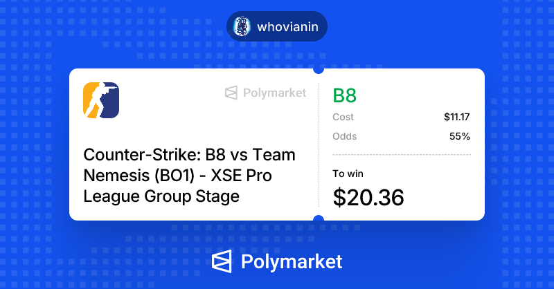 whoniverse12's tweet photo. Tomorrow on @Polymarket:
BetBoom vs BIG
๐ PICK: BetBoom ML โ 1.60
9z vs SINNERS
๐ PICK: 9z ML โ 1.48
B8 vs Nemesis
๐ PICK: B8 ML โ 1.79
Three picks for day two. B8 at 1.79 is the price I like most here.
#CS2 #XSE https://t.co/hUHss3jHIm