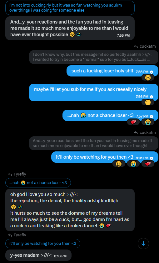 madamfyrefly's tweet photo. || RT GAME! ||
thank you all for 100 followers!!

as a reward to you, i've got a subby who wants to be an example to you all of total $ubmission to me looks like <3

he even paid for me to get premium just so i could put this all in one post and make sure even more of you put him in debt! such a good lil lo$er he is~

why not help me make him regret agreeing to this~? i'm sure he'll love giving everything to me deep down 🤭

1 like: $1
1 retweet or follow: $5
1 comment: $2.50, more if you're making a cute comment~ (once per person, of course!)

let's make this lil addict get soooo deep in debt to madam fyrefly ♡

#2dfd #findom #goon #rtgame #loser
