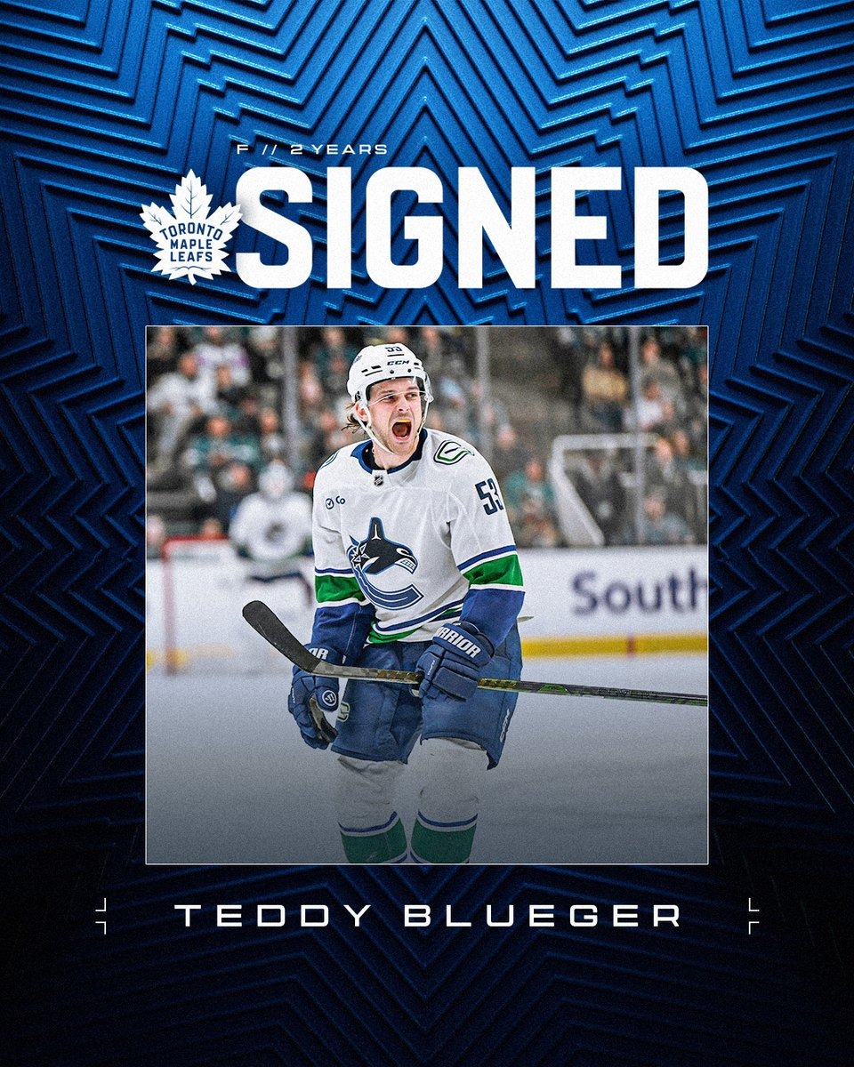 MapleLeafs's tweet photo. 🖊️  We’ve signed forward Teddy Blueger to a two-year contract