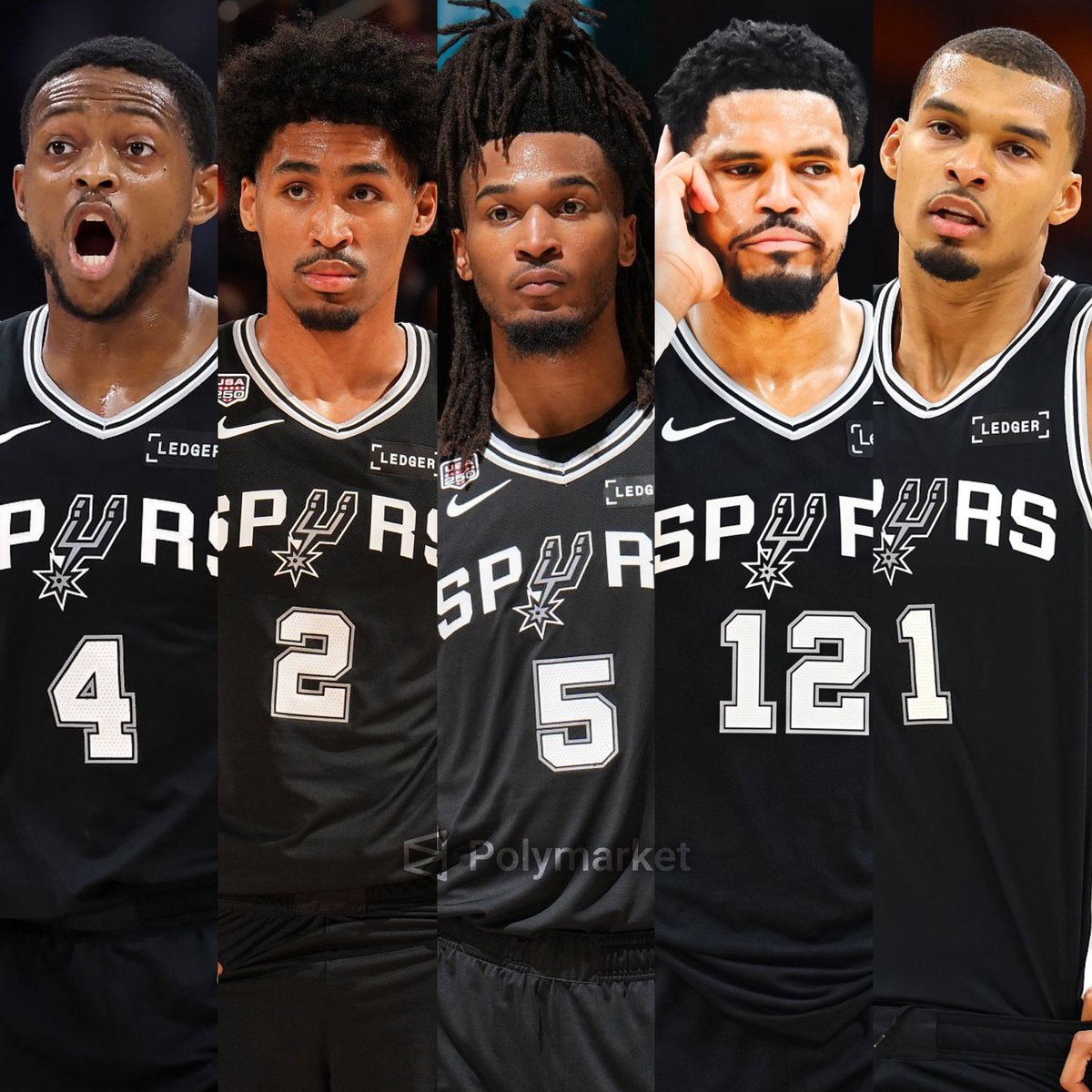 PolymarketHoops's tweet photo. The Spurs new starting lineup is dangerous:

De’Aaron Fox
Dylan Harper
Stephon Castle
Tobias Harris
Victor Wembanyama

🔥🔥🔥 https://t.co/qYQS6vsXlx