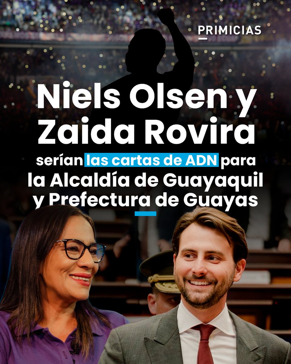 Primicias's tweet photo. Niels Olsen y Zaida Rovira integrarían las listas de precandidatos del movimiento ADN para la alcaldía de Guayaquil y la prefectura de Guayas. https://t.co/8Z01xIibT8 https://t.co/6EjMbk9r9D