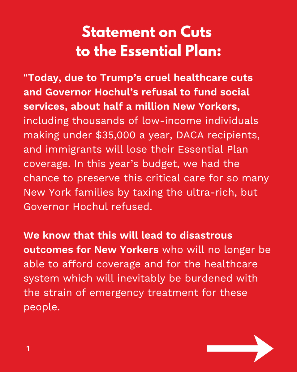 phara4assembly's tweet photo. Today, due to Trump’s cruel healthcare cuts and Governor Hochul’s refusal to fund social services, about half a million New Yorkers will lose their Essential Plan coverage. 

See our statement below ⬇️ https://t.co/yCBcPE2Nfe