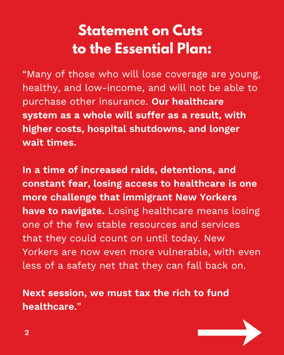 phara4assembly's tweet photo. Today, due to Trump’s cruel healthcare cuts and Governor Hochul’s refusal to fund social services, about half a million New Yorkers will lose their Essential Plan coverage. 

See our statement below ⬇️ https://t.co/yCBcPE2Nfe