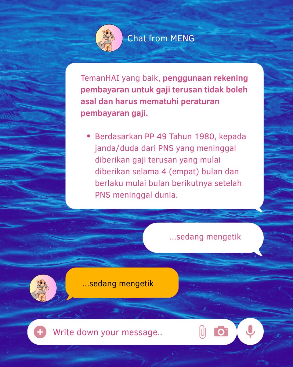 haiDJPb's tweet photo. TemanHAI, terdapat ketentuan yang mengatur mekanisme pembayaran gaji terusan apabila pembayaran melalui rekening pegawai tidak dapat dilakukan.

Simak penjelasan lengkapnya pada konten berikut agar mendapatkan informasi yang tepat. 👆 https://t.co/r6kDnW2wqR