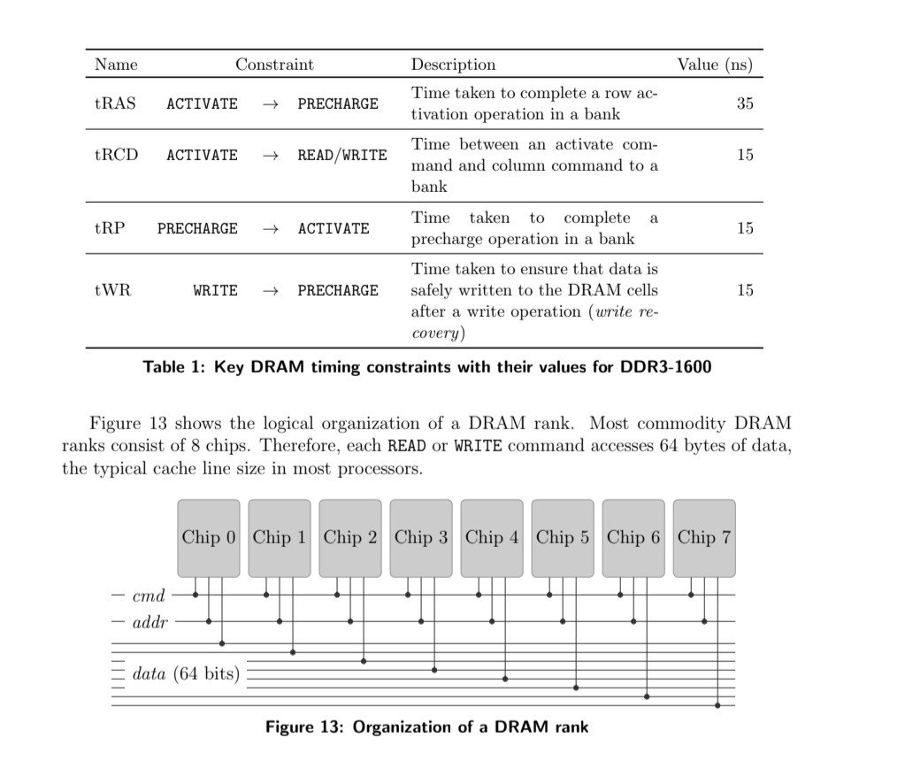 OSdev_'s tweet photo. Imagine if your RAM could execute operations without the CPU.

Not by adding cores to memory. Not by integrating a GPU.

Just by exploiting the analog behavior of the DRAM chips already sitting in your system.

It sounds impossible, but a series of papers proposed exactly that. One of the most influential is "The Processing Using Memory Paradigm."

The motivation was simple.

Modern CPUs spend an enormous amount of time moving data rather than computing on it. Operations like "memcpy()", page initialization, "fork()", Copy-on-Write, bitmap operations, and page migration often involve little or no arithmetic, yet every byte still travels:

DRAM → Memory Controller → CPU Cache → CPU → Cache → Memory Controller → DRAM

That movement consumes memory bandwidth, pollutes caches, burns energy, and limits performance.

The paper proposes a different idea:

If the operation doesn't require the CPU, don't send the data there in the first place.

Instead of adding compute units inside memory (traditional Processing-in-Memory), the authors introduce Processing using Memory (PuM), reusing the circuitry already present in commodity DRAM.

The paper combines two techniques.

RowClone exploits the row buffer (sense amplifiers). By issuing carefully timed ACTIVATE commands, an entire DRAM row can be copied to another row inside the same subarray, without transferring the data over the external memory bus.

The second idea is even more fascinating.

By simultaneously activating three DRAM rows, the sense amplifiers naturally resolve the stored charges according to a majority function. With specially initialized control rows containing all 0s or all 1s, this behavior can implement bulk bitwise AND and OR directly inside DRAM.

No ALU.
No vector instructions.
No CPU execution.

Just the analog physics of DRAM doing useful work.

The potential gains are enormous:
• Lower latency
• Reduced memory bandwidth consumption
• Significant energy savings
• Faster memory-intensive OS operations

So why don't our DDR5 DIMMs do this today?

Because elegant research doesn't automatically become a product.

The techniques require cooperation across the DRAM chips, memory controller, operating system, and ISA. Commodity DRAM vendors prioritize density, cost, reliability, compatibility, and JEDEC standardization. Supporting these operations also introduces challenges around subarray placement, ECC, refresh timing, command scheduling, and software integration.

For general-purpose PCs and servers, those engineering and ecosystem costs outweighed the benefits.

But the paper's real impact wasn't shipping a feature.

It changed an entire research direction.

Instead of asking "How do we make CPUs faster?", architects began asking "Why is the CPU involved at all?"

That question sparked years of work on Processing-in-Memory, influencing projects like Ambit, Buddy RAM, Samsung's HBM-PIM, and many modern near-memory computing architectures.

Sometimes the most important papers aren't the ones that become products.

They're the ones that permanently change how an entire field thinks.