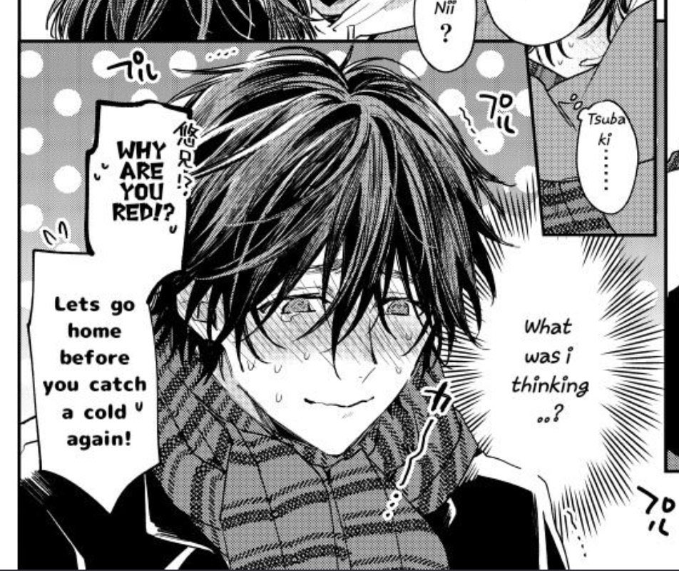 XOheartcruxh's tweet photo. Something that’s really cute to me is the difference between the start of the manga, when Yuu had no problem being close to Tsubaki (&amp; would do it voluntarily), to now Yuu getting extremely flustered &amp; embarrassed by similar things https://t.co/c2px7Ng8Ui