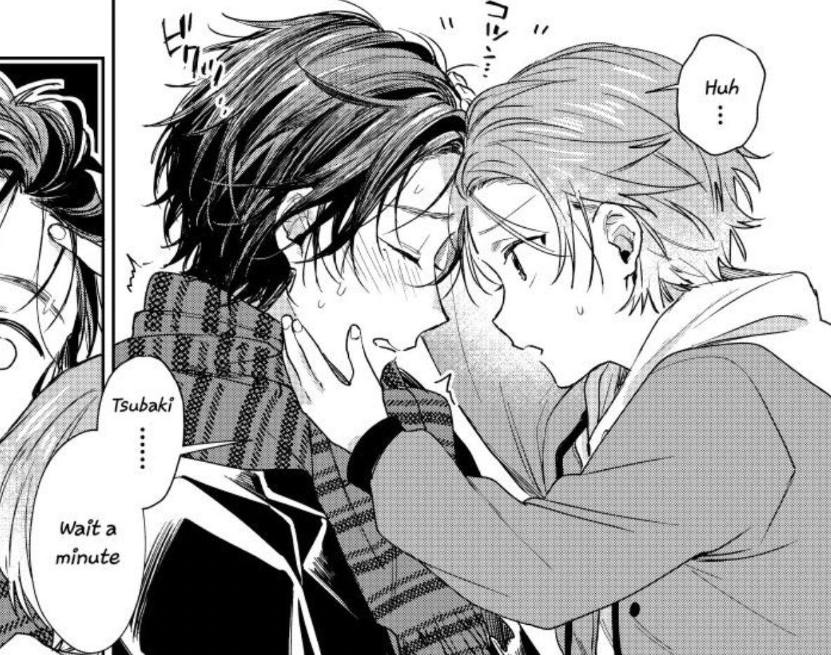 XOheartcruxh's tweet photo. Something that’s really cute to me is the difference between the start of the manga, when Yuu had no problem being close to Tsubaki (&amp; would do it voluntarily), to now Yuu getting extremely flustered &amp; embarrassed by similar things https://t.co/c2px7Ng8Ui